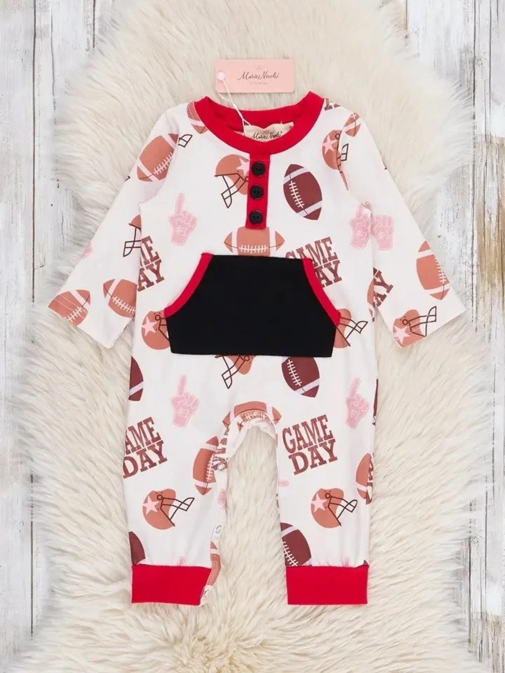 Kids White & Red 'Game Day' Football One-Piece Bodysuit